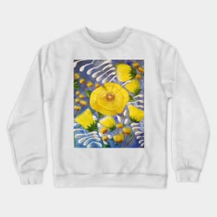 Yellow Bloom, Modern Yellow Flowers, Abstract Floral Prints, Country Cottage, Floral Tote, Floral Bedding, Floral Bath, Floral Decor Crewneck Sweatshirt